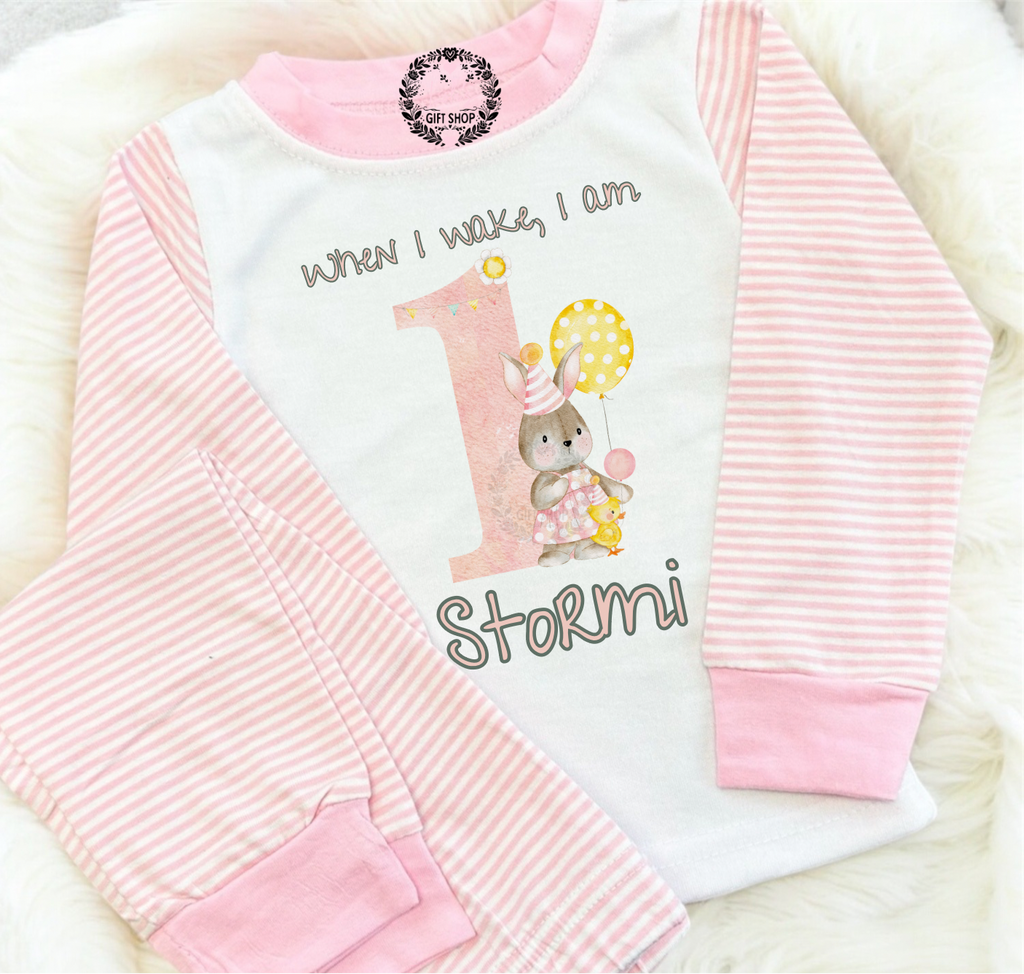 Rabbit and chick birthday personalised pyjamas