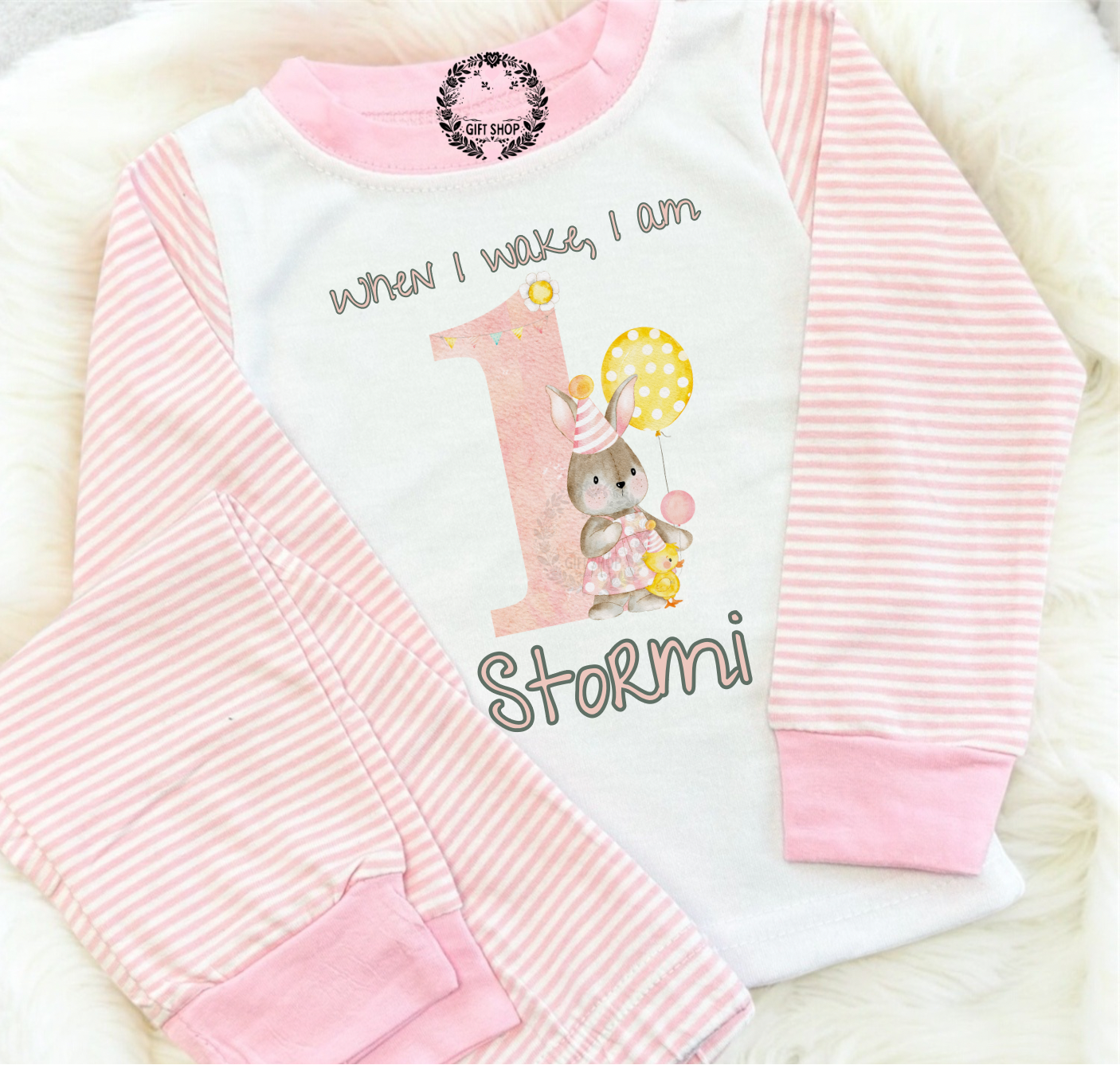 Rabbit and chick birthday personalised pyjamas