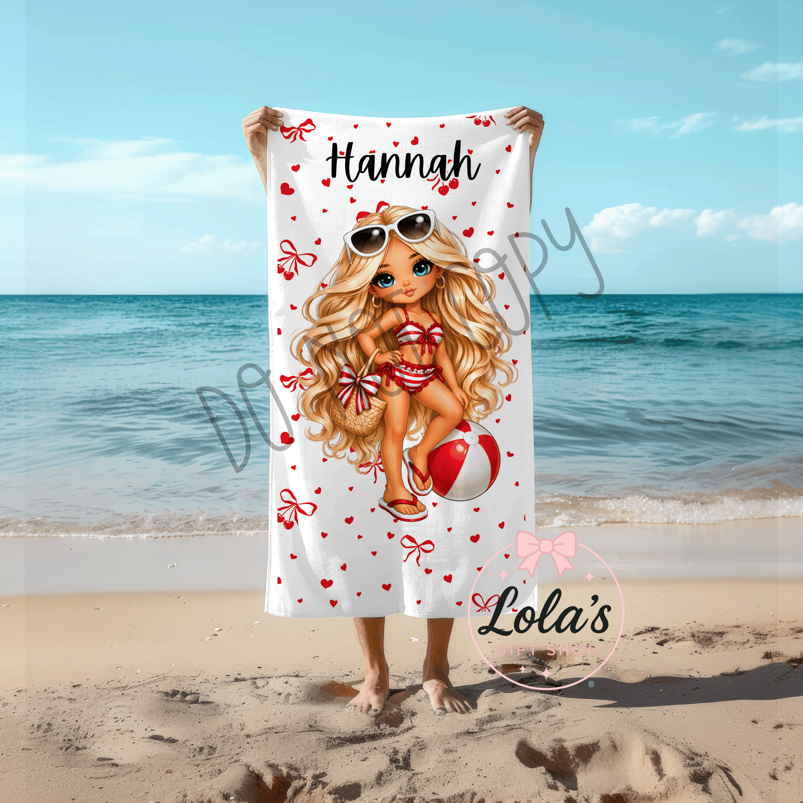 Bow bikini girls personalised beach towel-Pre Order