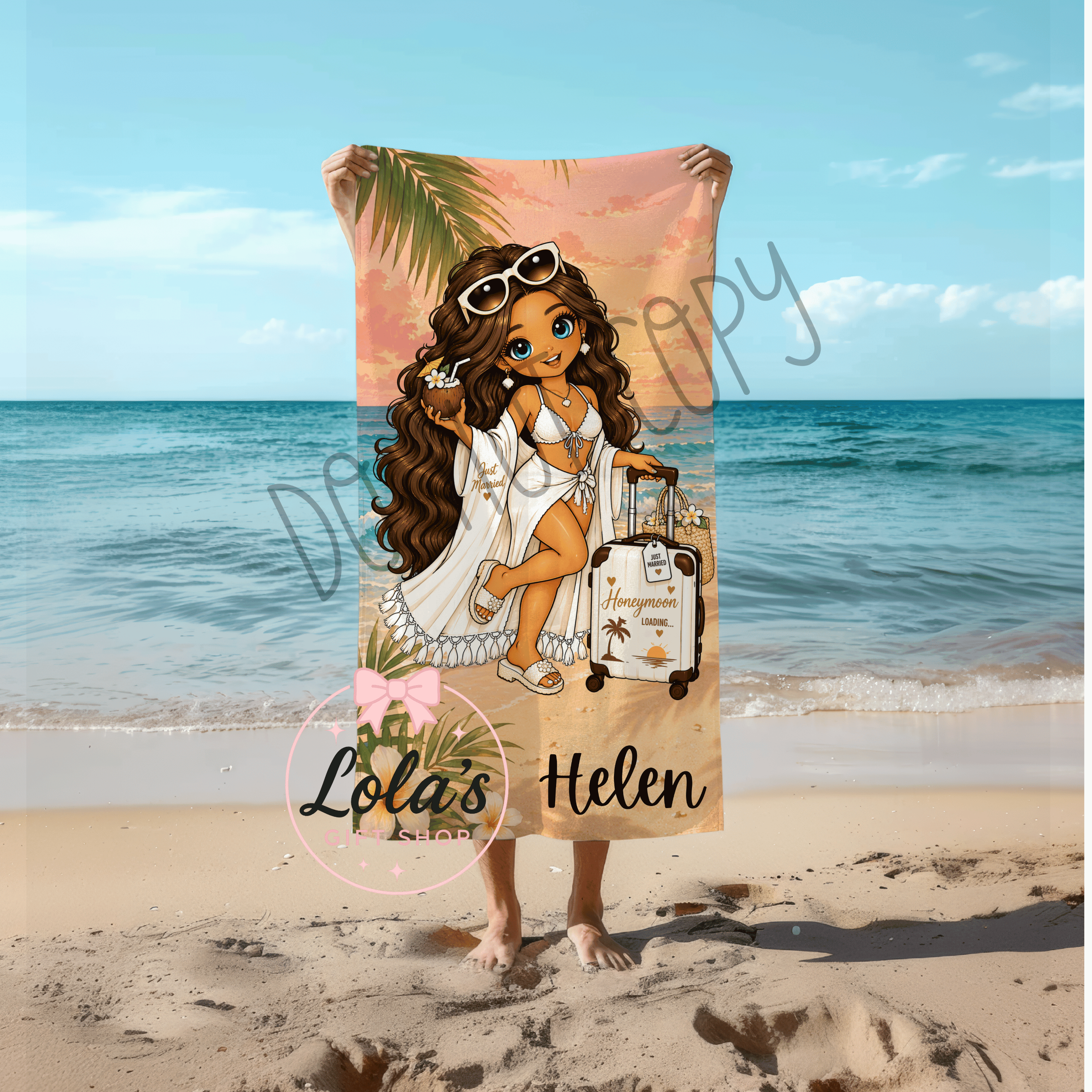 Honeymoon personalised beach towel
