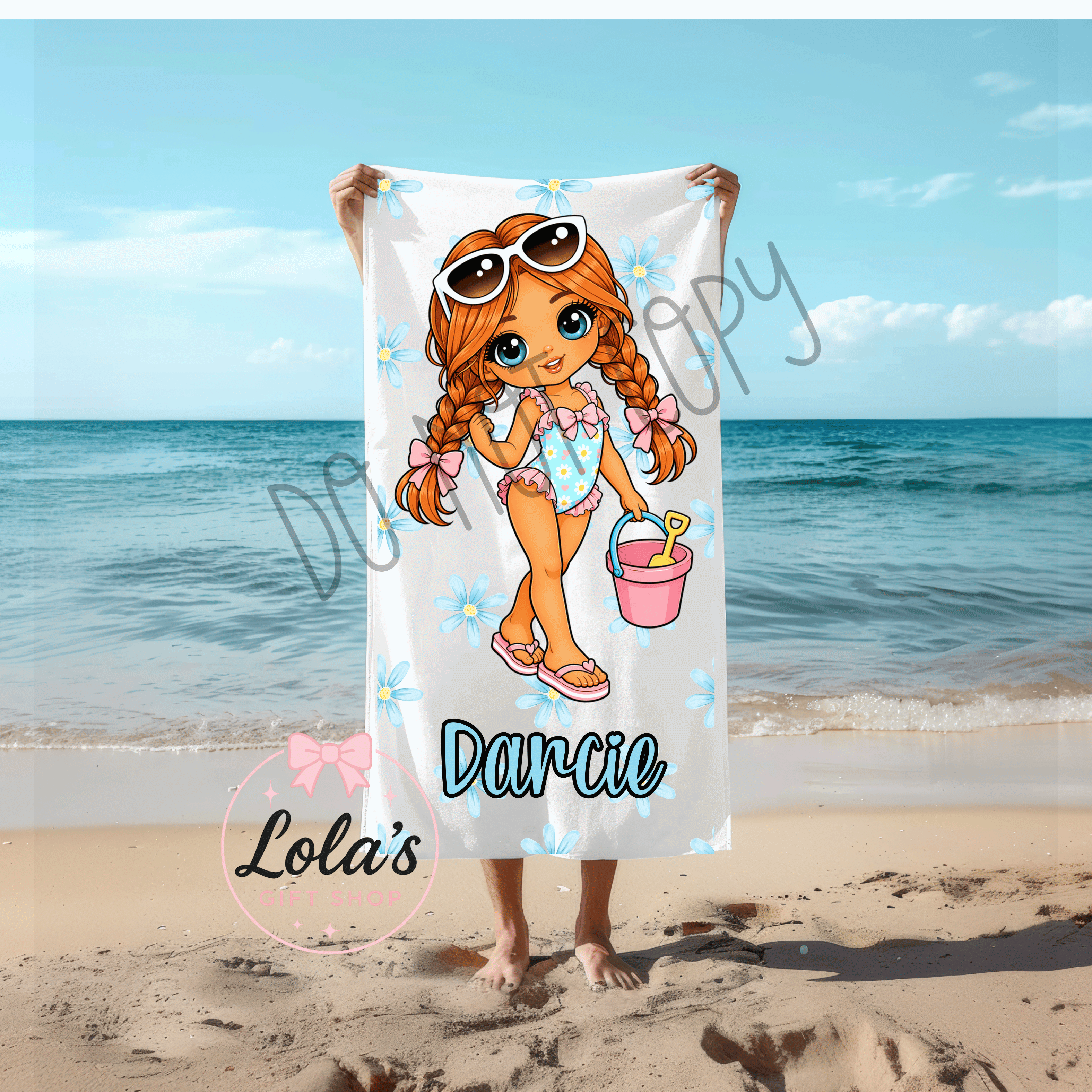 Daisy summer girls personalised beach towel