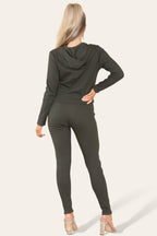 Front Pocket Zip Suit Ribbed Hooded Lounge Wear Set