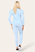 Frilled Sleeves Set Shoulder Golden Button Lounge Wear Suit