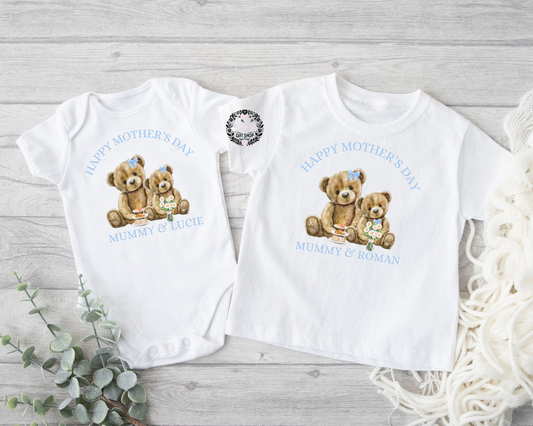 Personalised blue Mother’s Day bears vest/tshirt