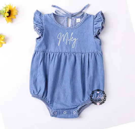 Denim personalised baby romper