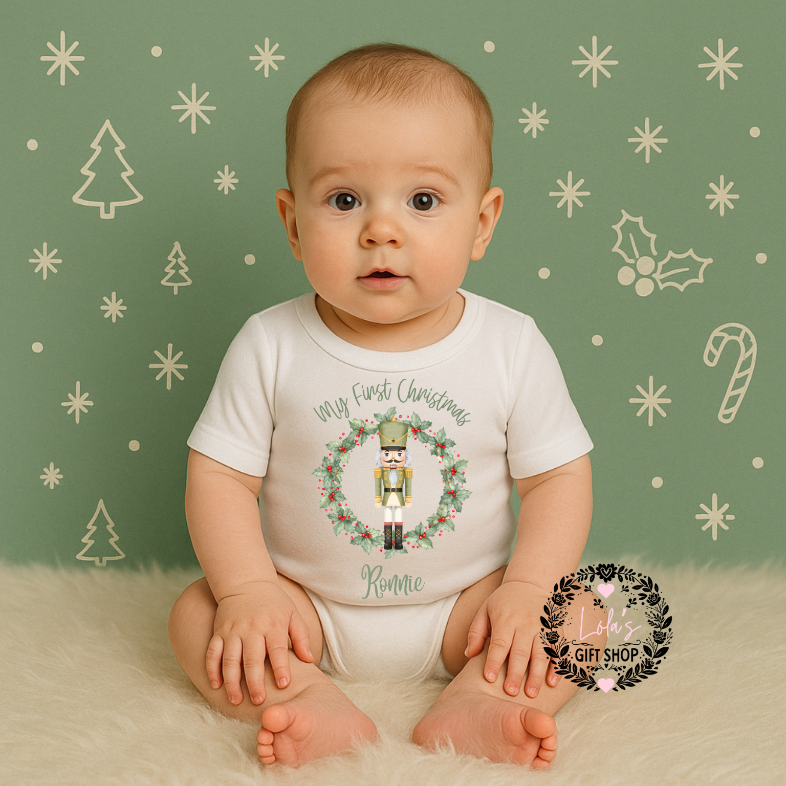 My first Christmas nutcracker baby vest sage