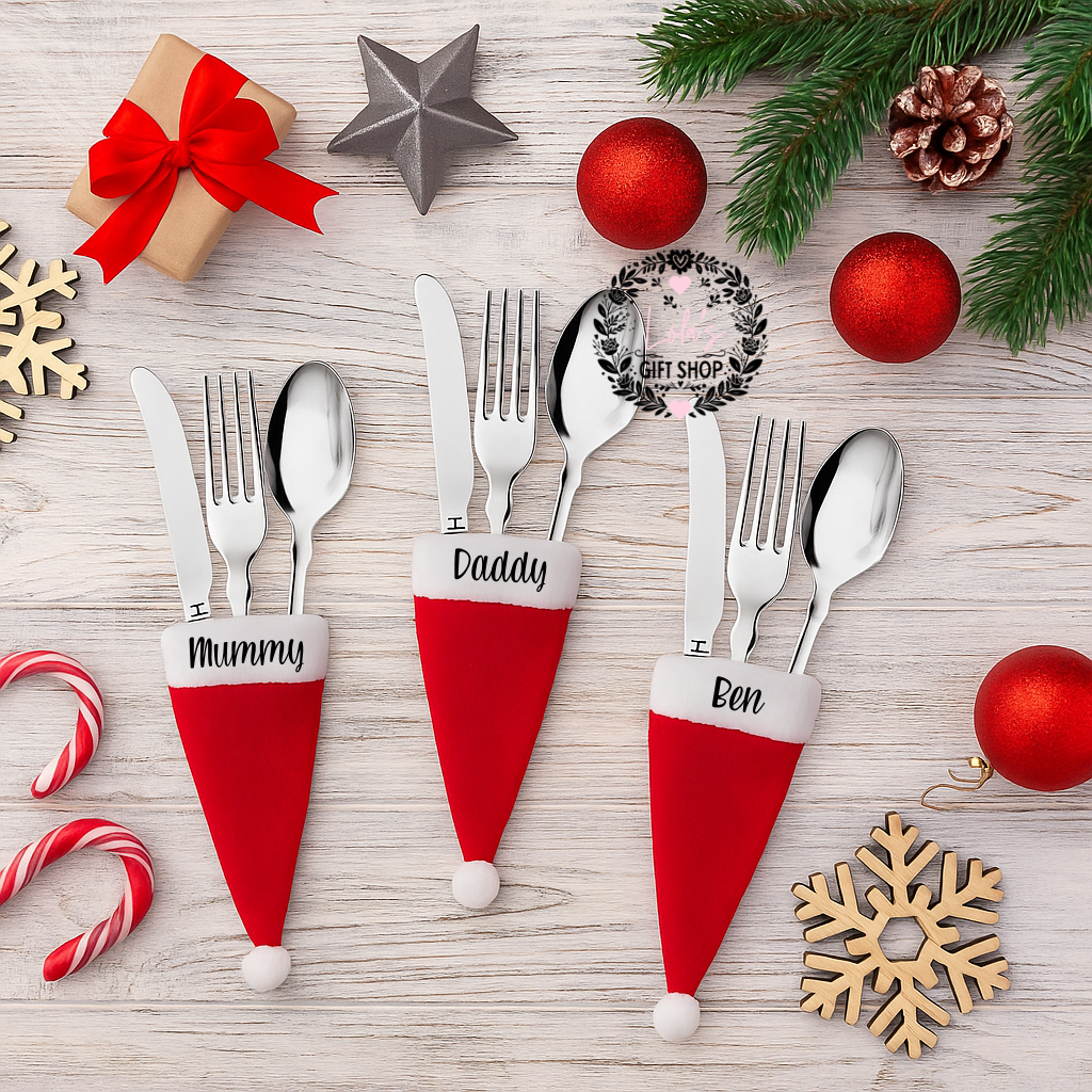 Personalised Santa cutlery hats