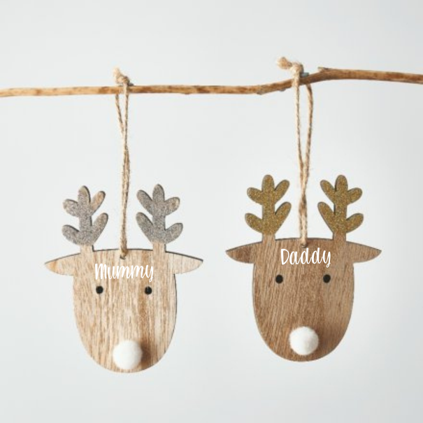 Personalised wooden reindeer hangers