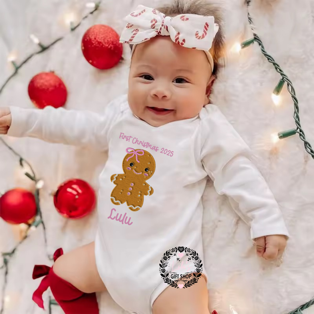 Gingerbread freestyle Baby Grow/vest – Personalised