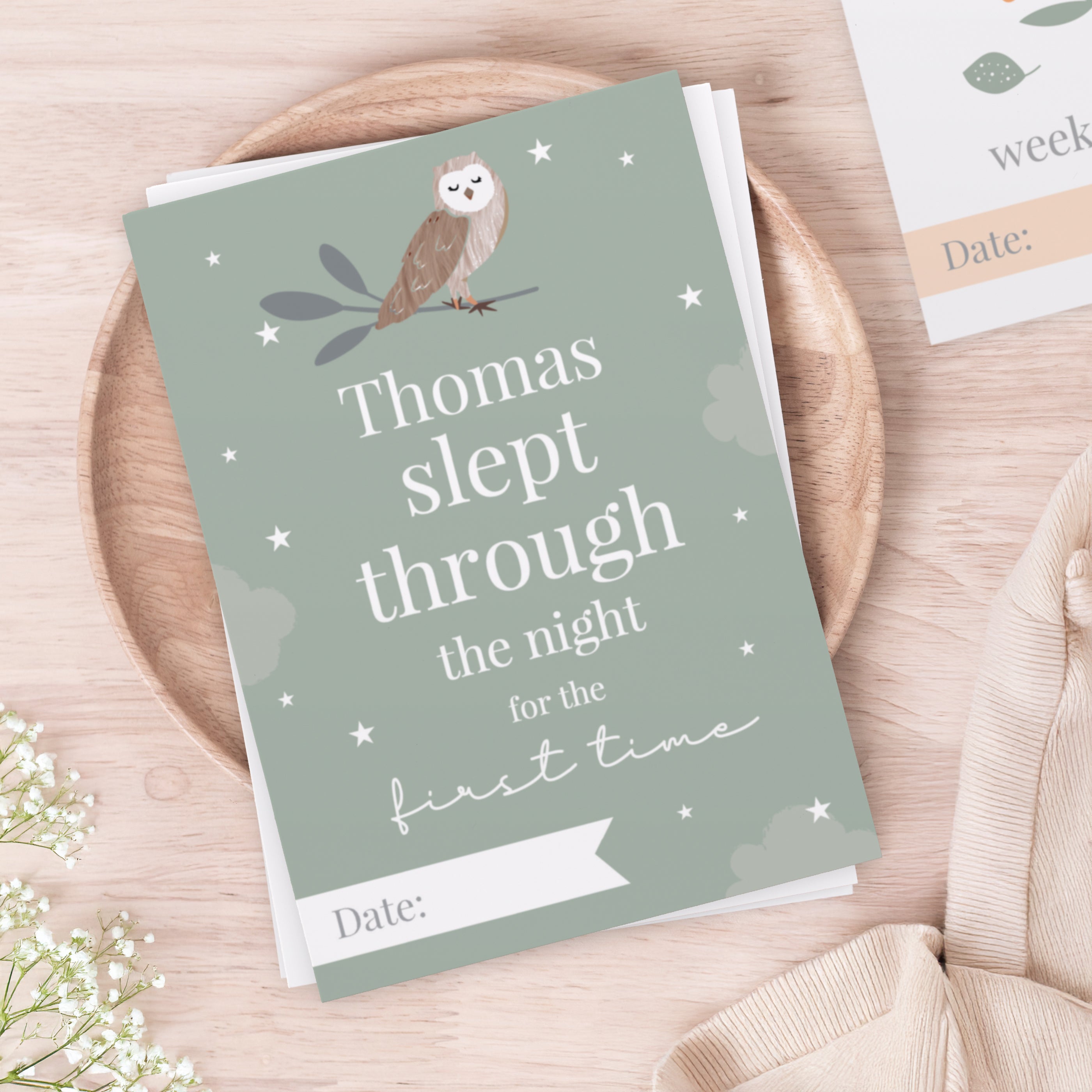 Personalised woodland milestone cards