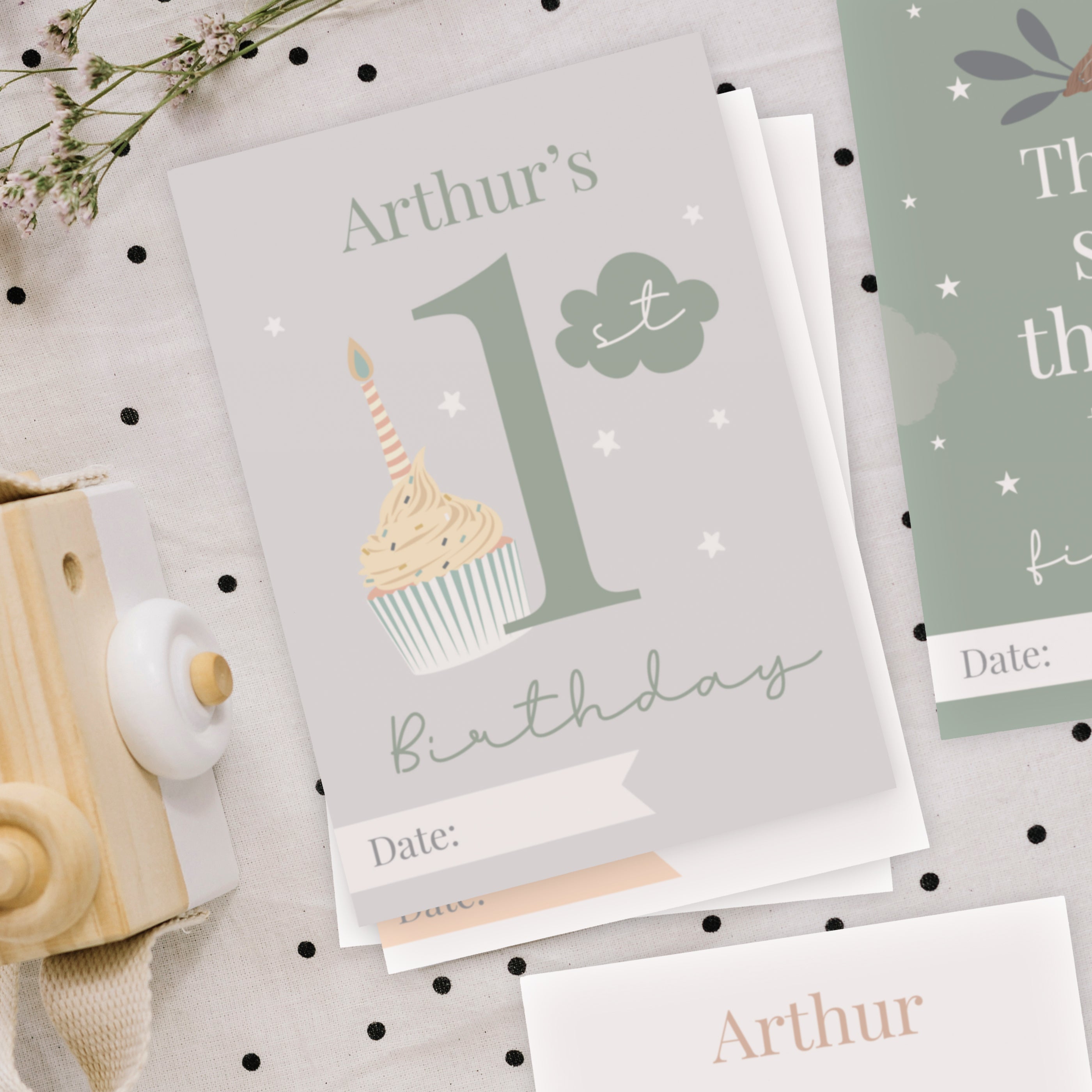 Personalised woodland milestone cards