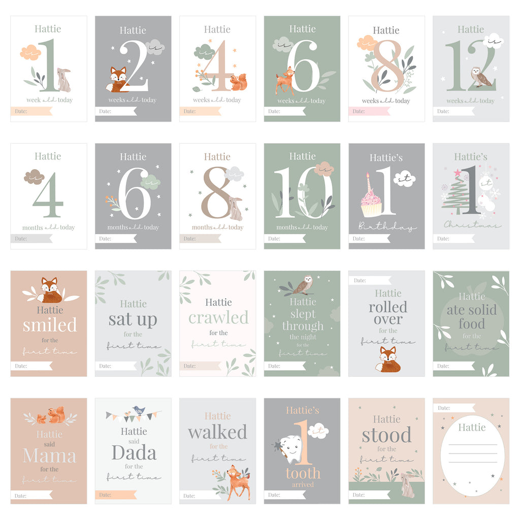 Personalised woodland milestone cards
