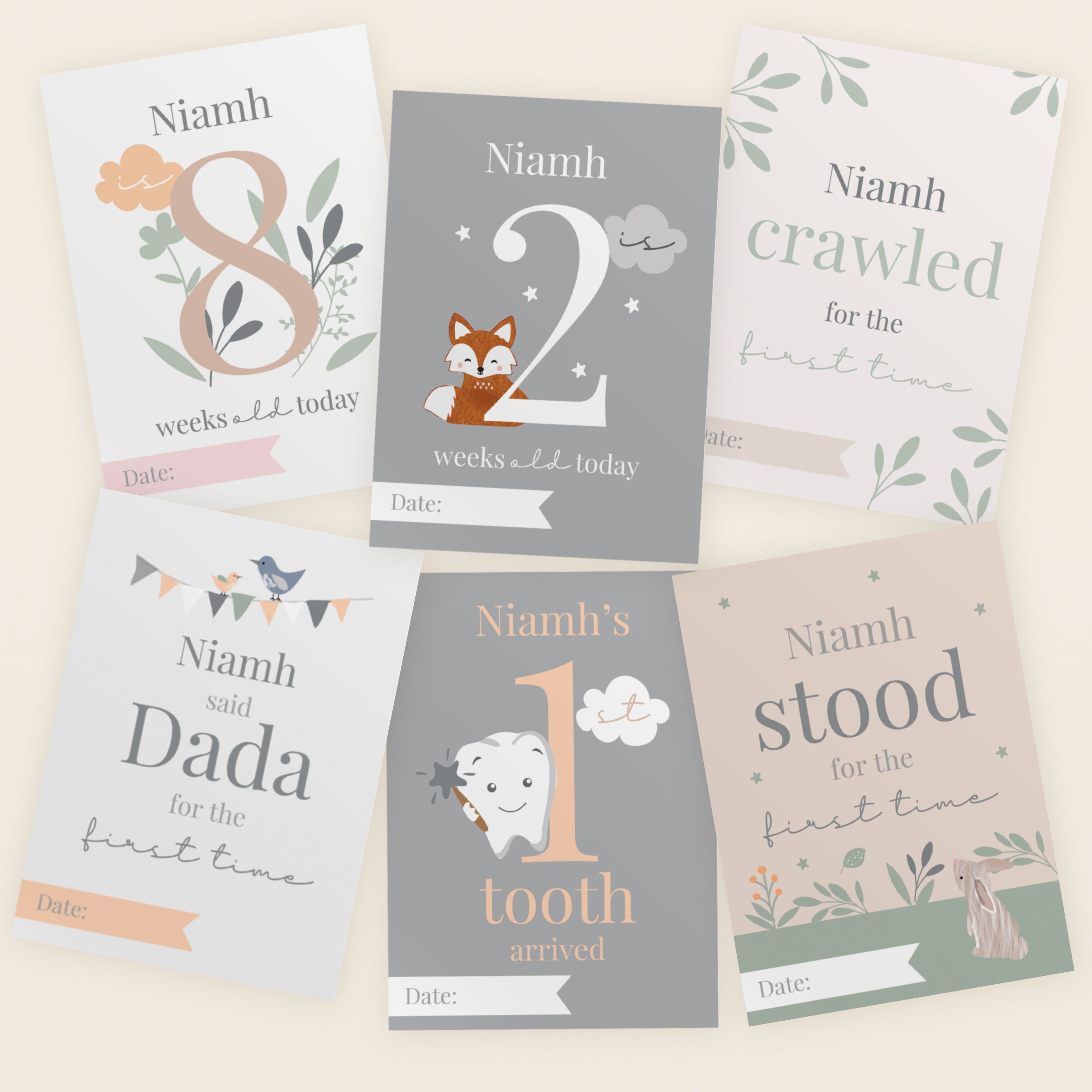 Personalised woodland milestone cards