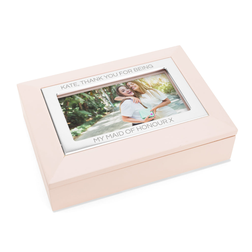 Personalised Blush Pink & Silver Photo Jewellery Box