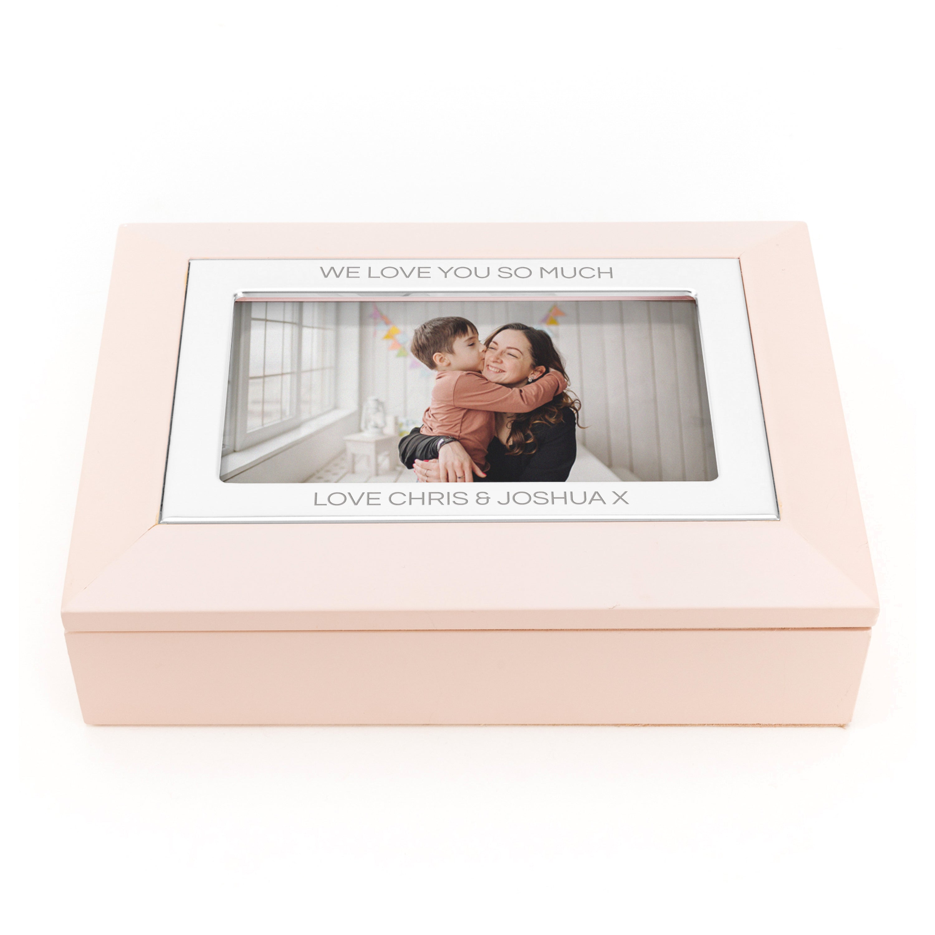 Personalised Blush Pink & Silver Photo Jewellery Box