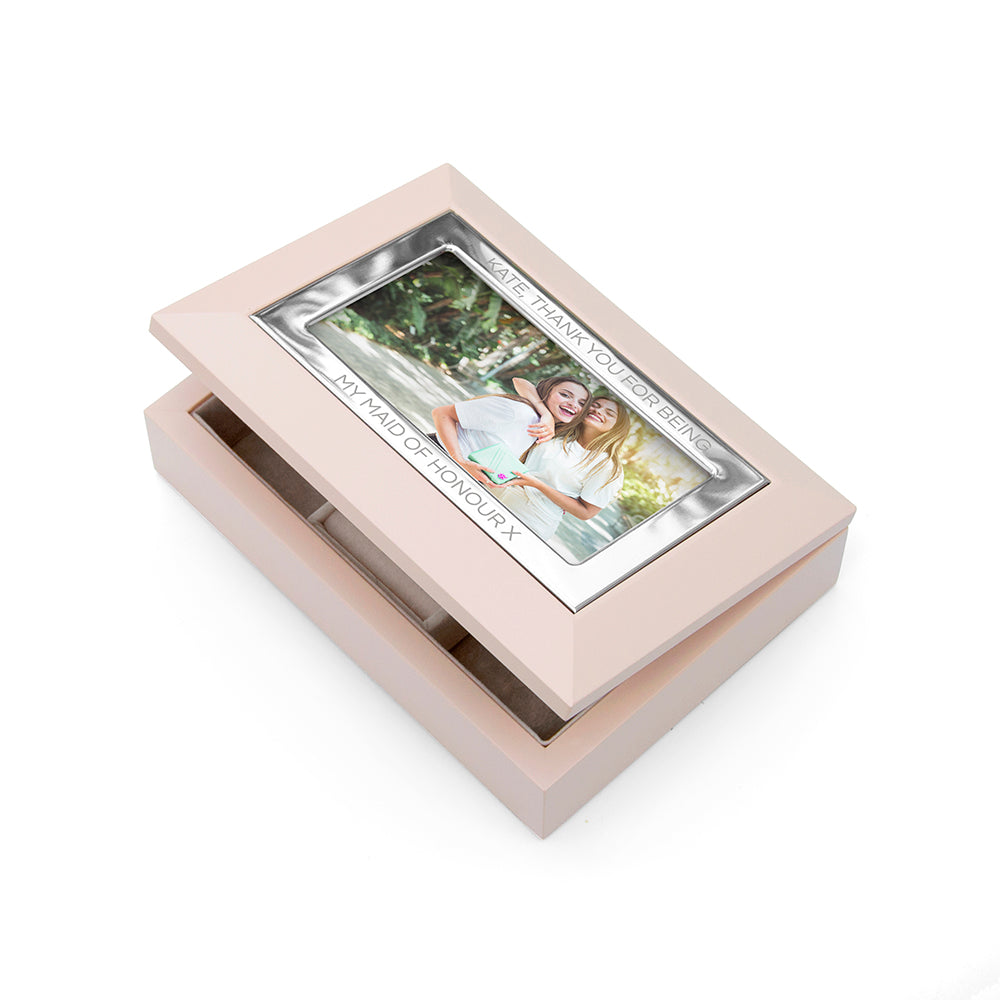 Personalised Blush Pink & Silver Photo Jewellery Box