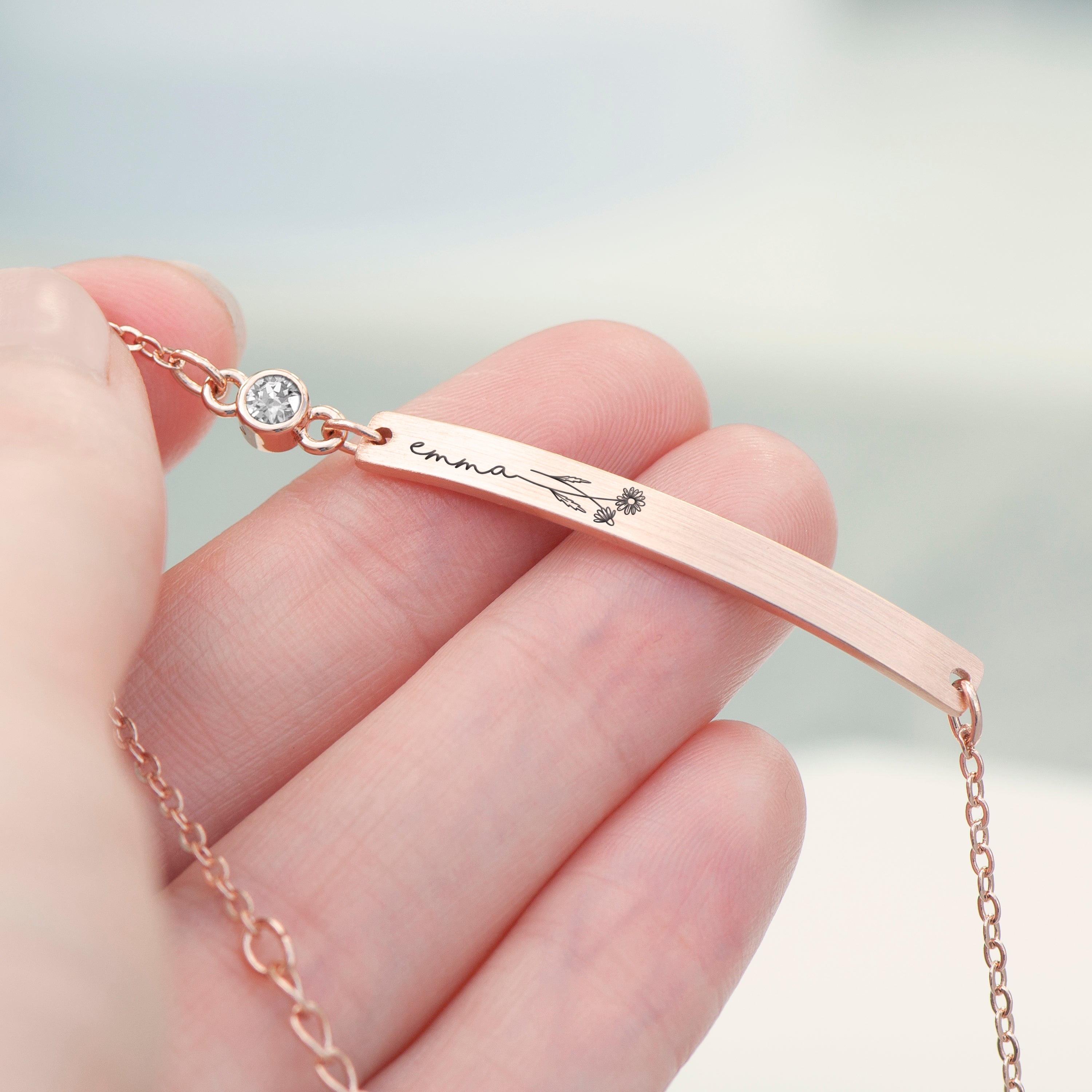 Personalised Birth Flower Swarovski Crystal Rose Gold Bracelet