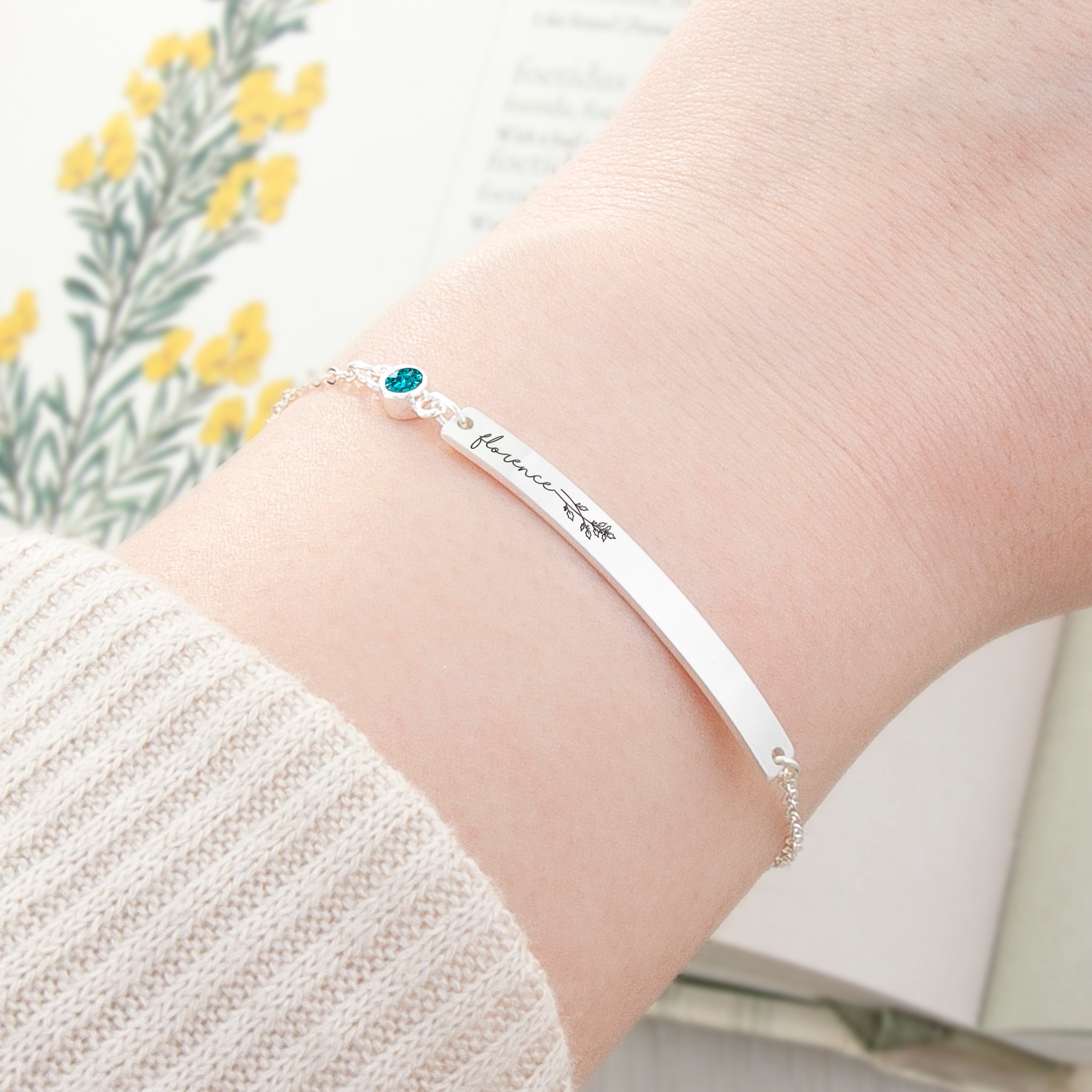 Personalised Silver Birth Flower Swarovski Crystal Bracelet