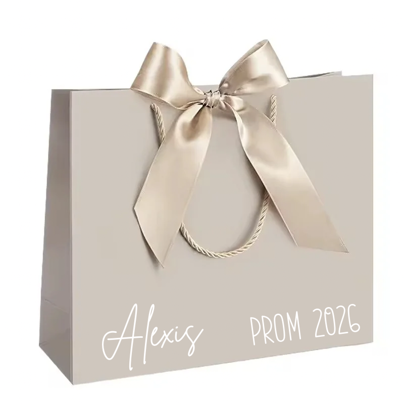 Personalised gift bag with champagne gold ribbon