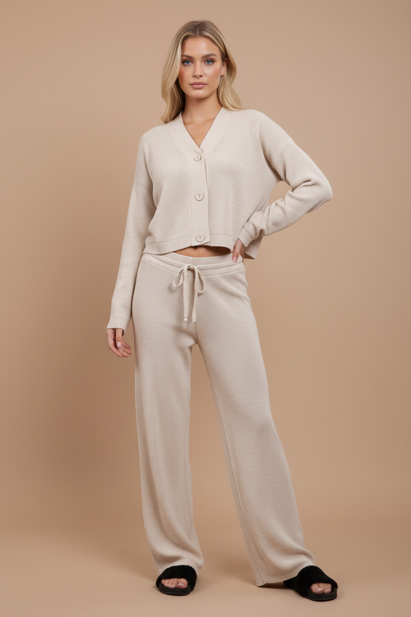 3 Button Cardigan with Flares Bottoms Full Suit Set