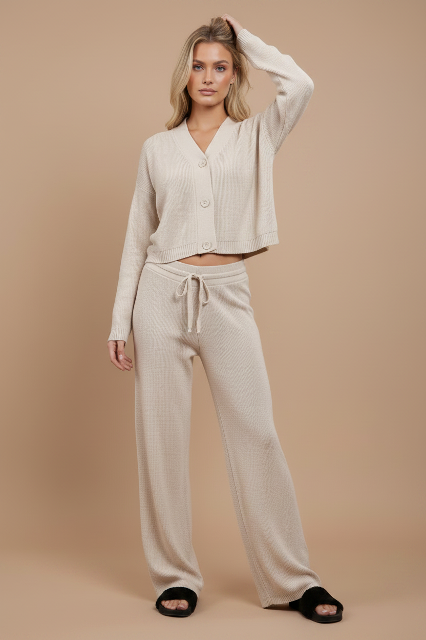 3 Button Cardigan with Flares Bottoms Full Suit Set
