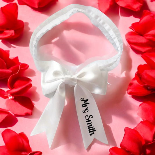 White bow garter personalised