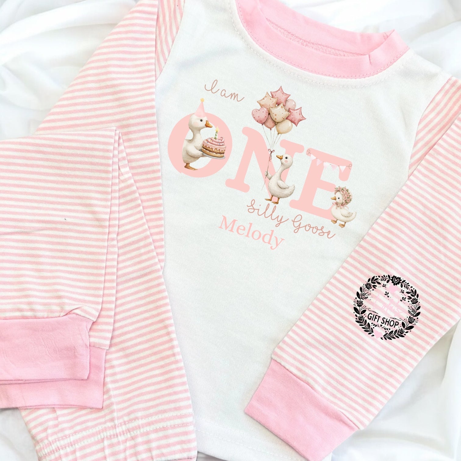 One silly goose pink personalised pyjamas