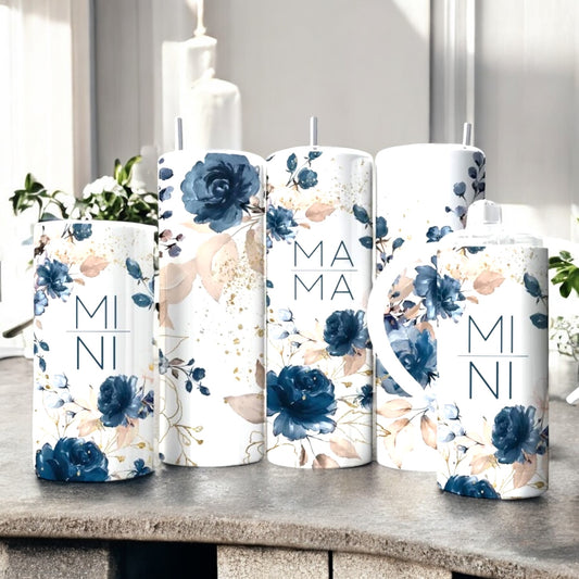 Blue floral mama and mini tumblers
