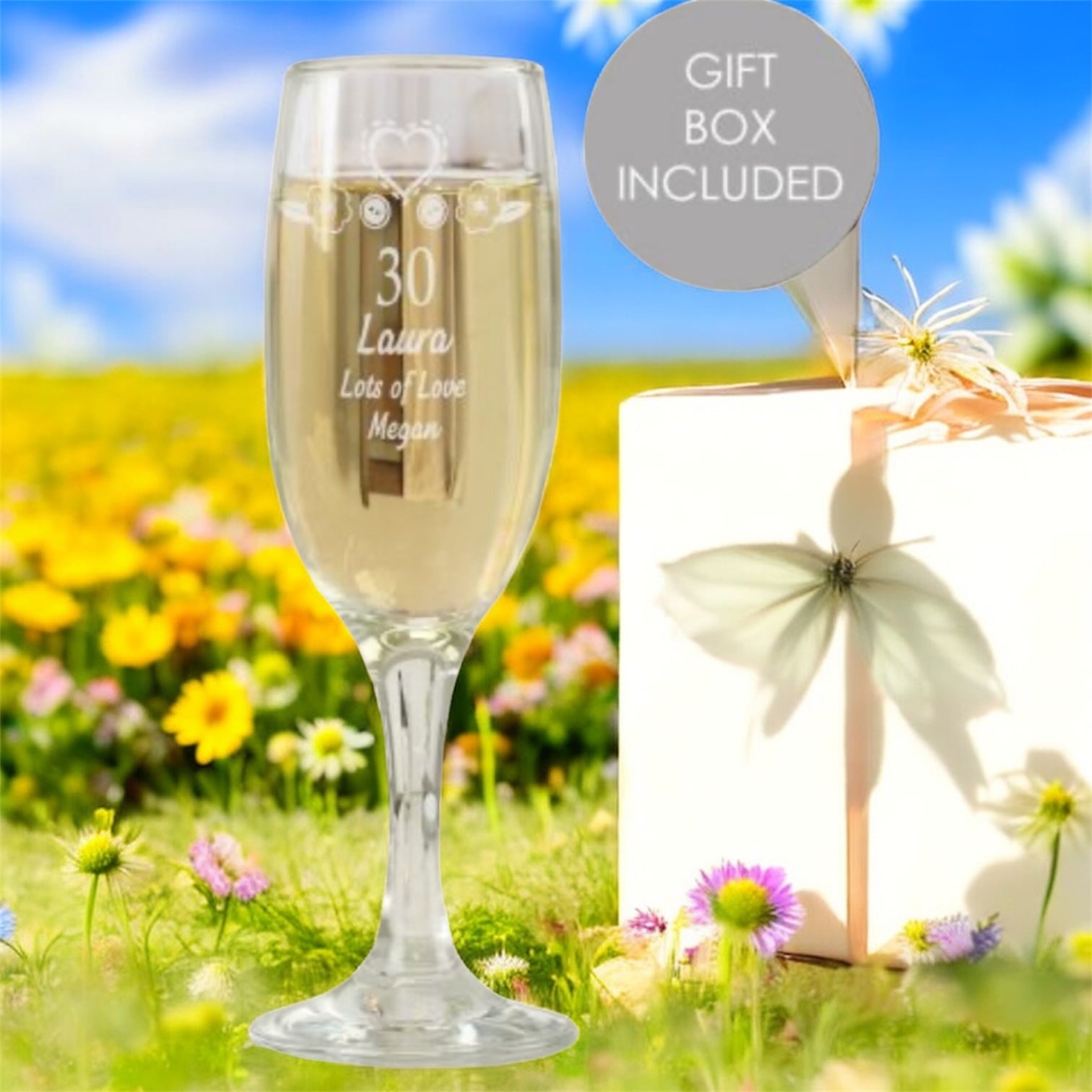 Personalised birthday flute glass and gift box