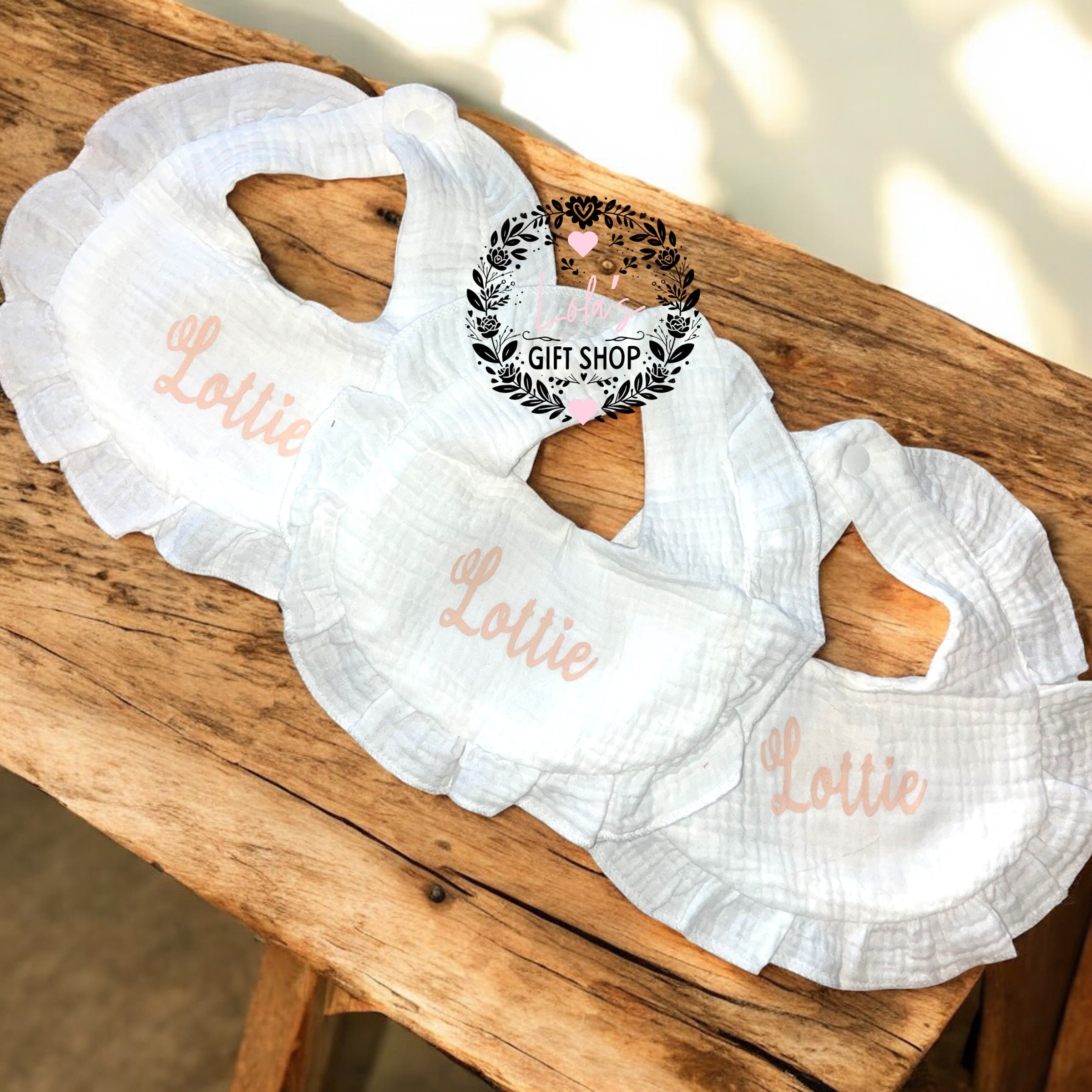 Set of 3 personalised baby bibs