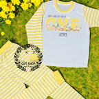 Personalised Birthday Pyjamas – Yellow Striped with Construction Design
