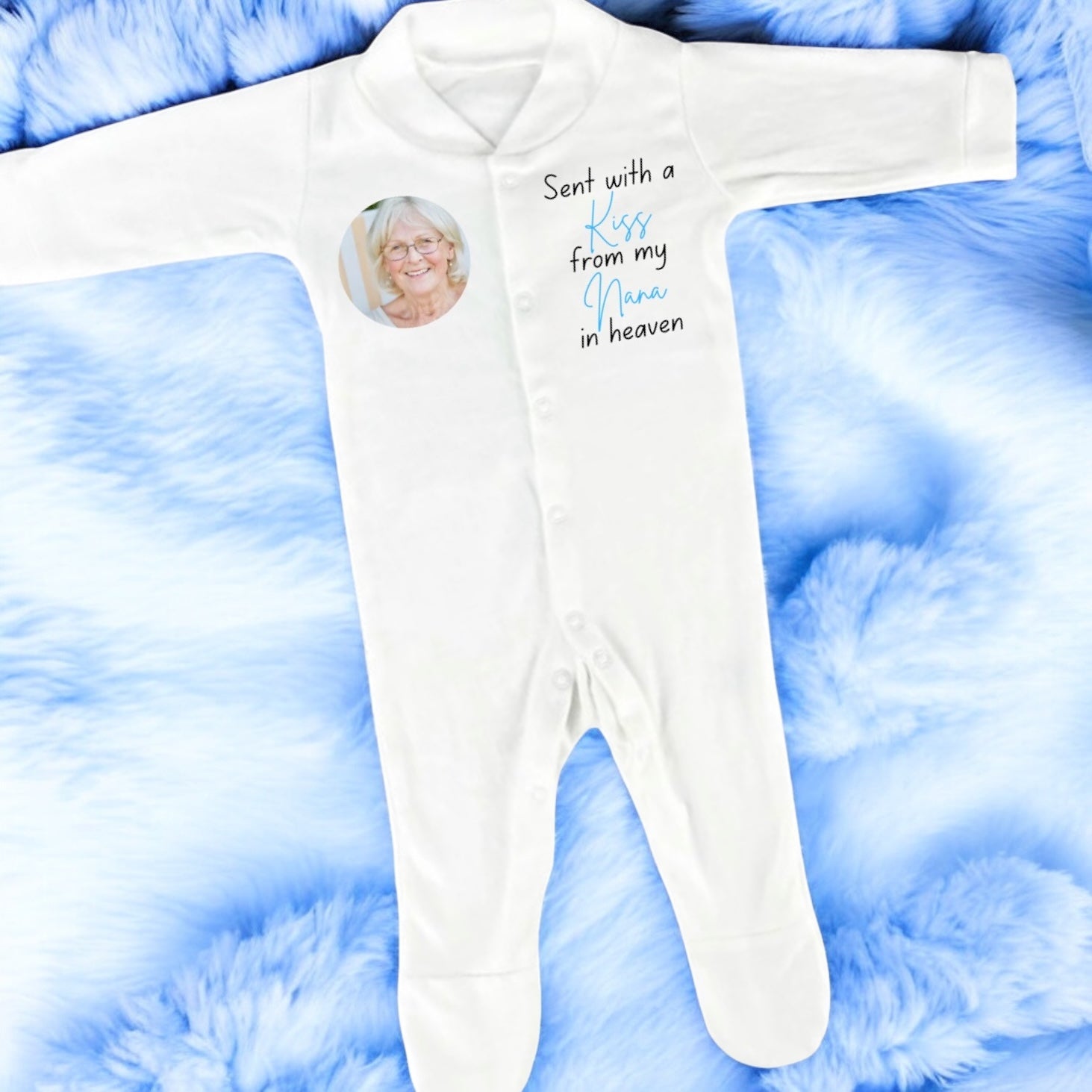 Personalised sent with a kiss from heaven sleepsuit