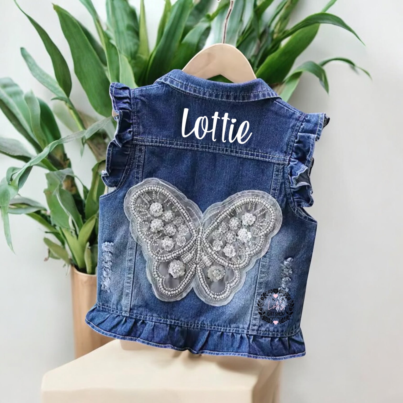 Personalised Butterfly Denim Waistcoat