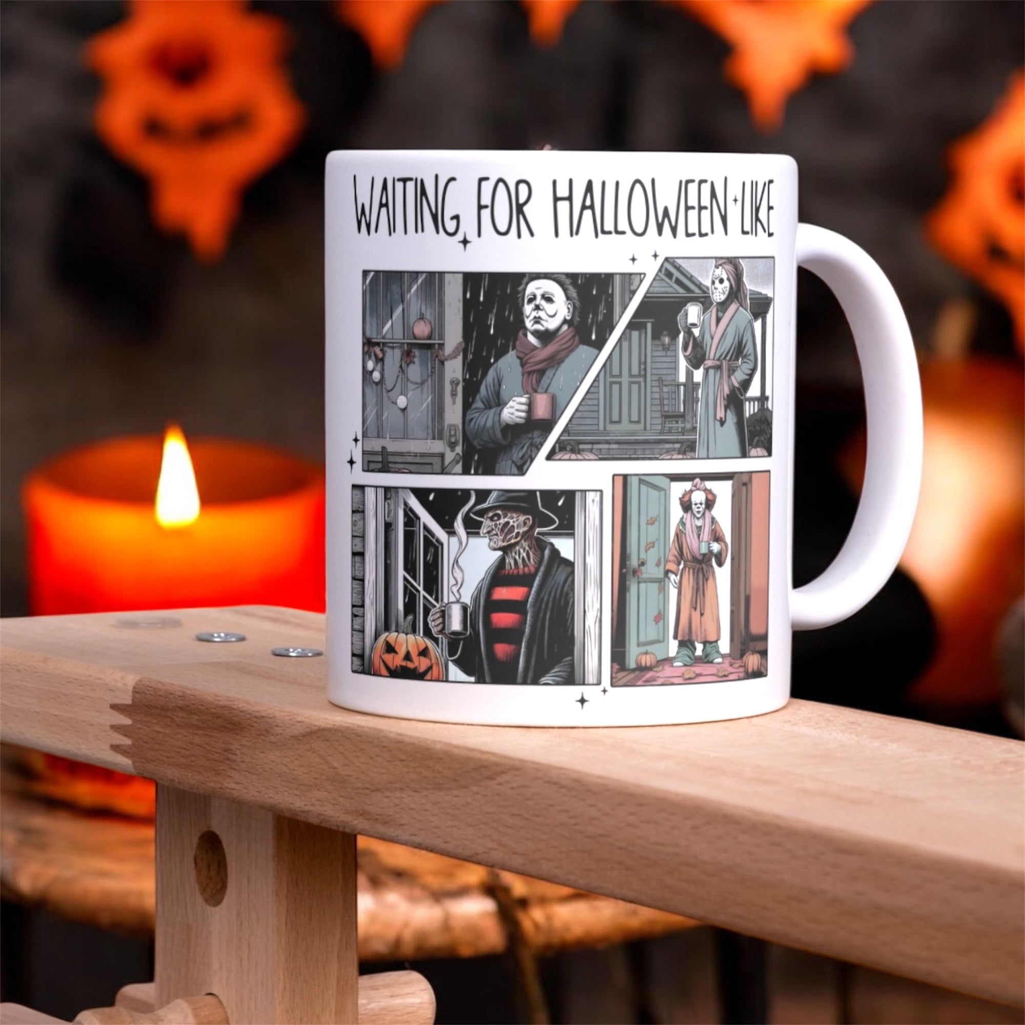 Waiting for Halloween Like..." – Hand-Printed 11oz Mug