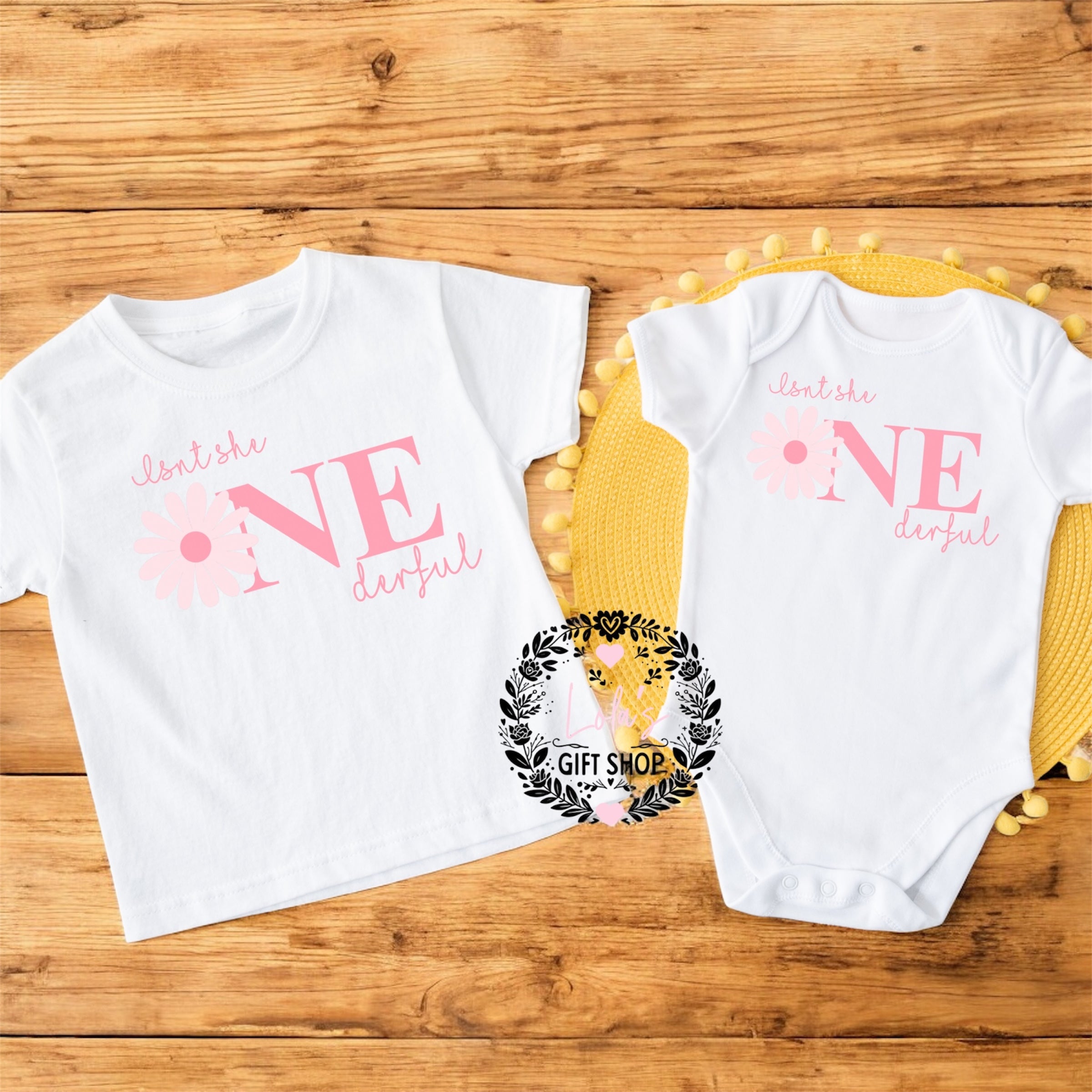 Isn’t She ONEderful" Birthday T-Shirt;Baby Vest Set