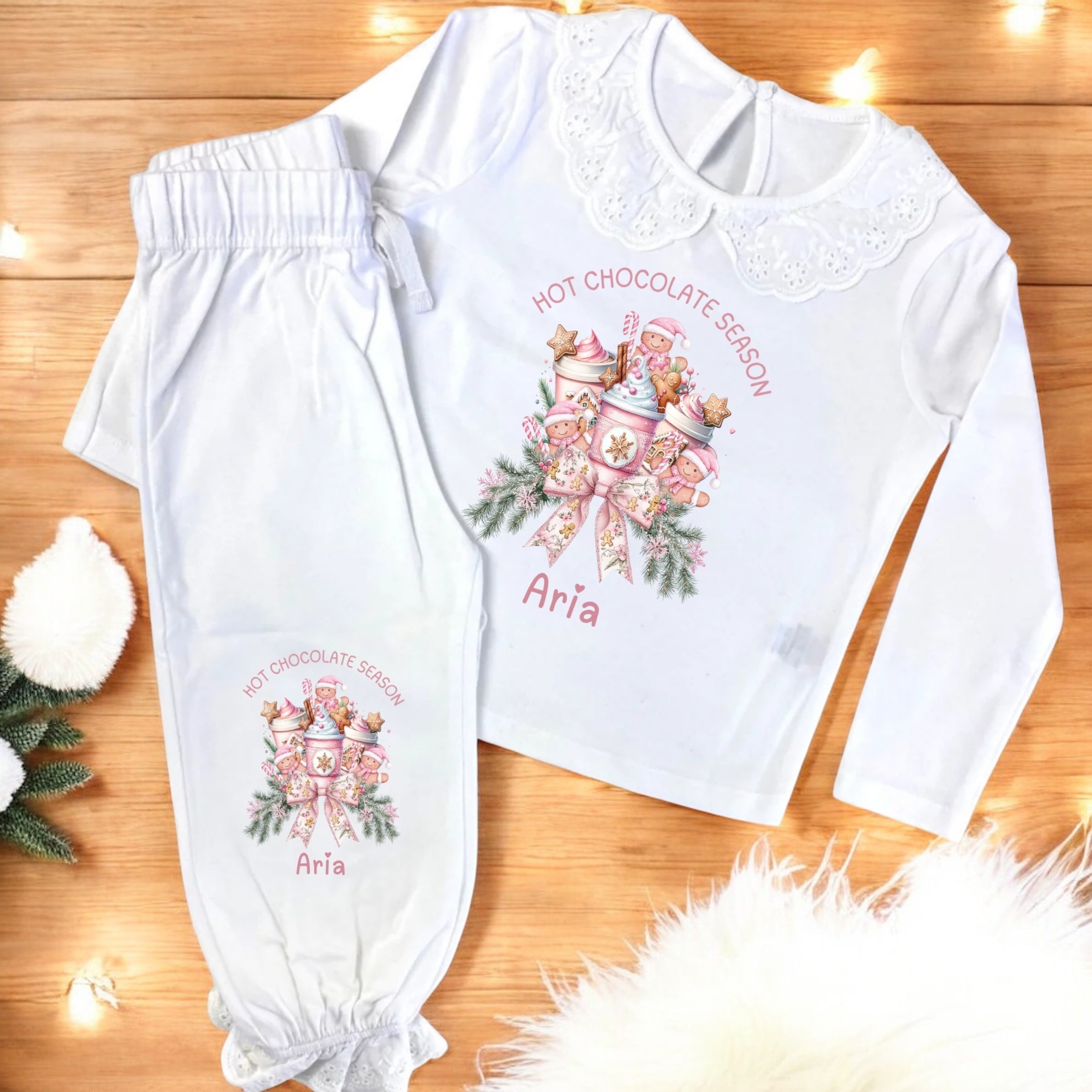 Pink hot chocolate season frill pyjamas