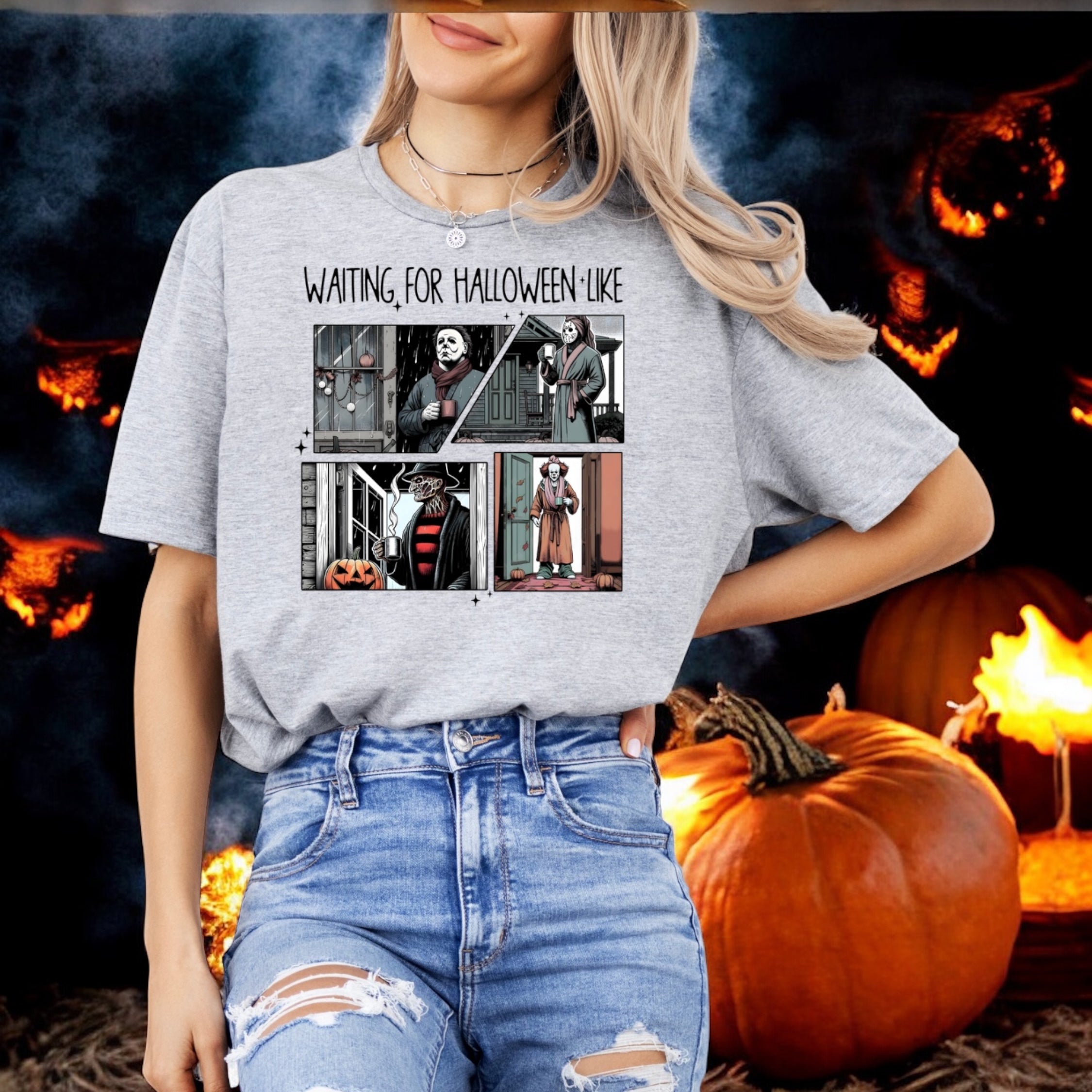 Waiting for Halloween Tshirt Grey