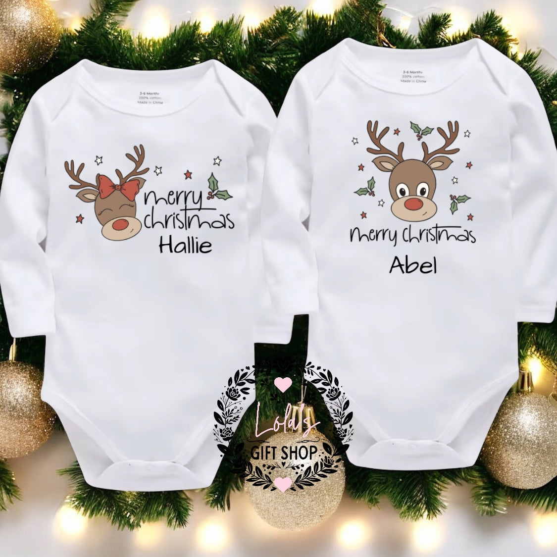 Merry Christmas reindeer personalised baby vest