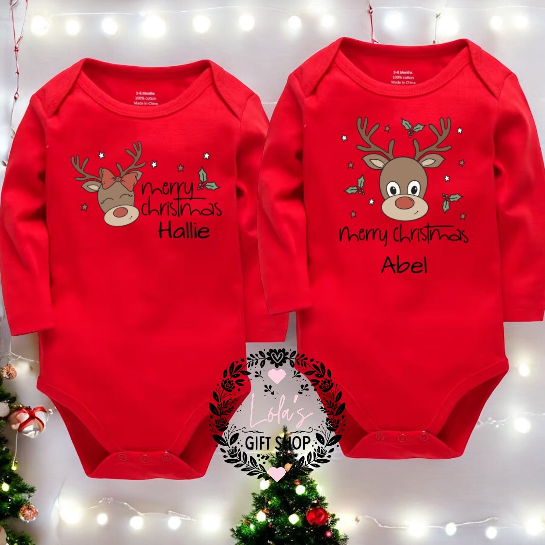 Merry Christmas reindeer personalised baby vest