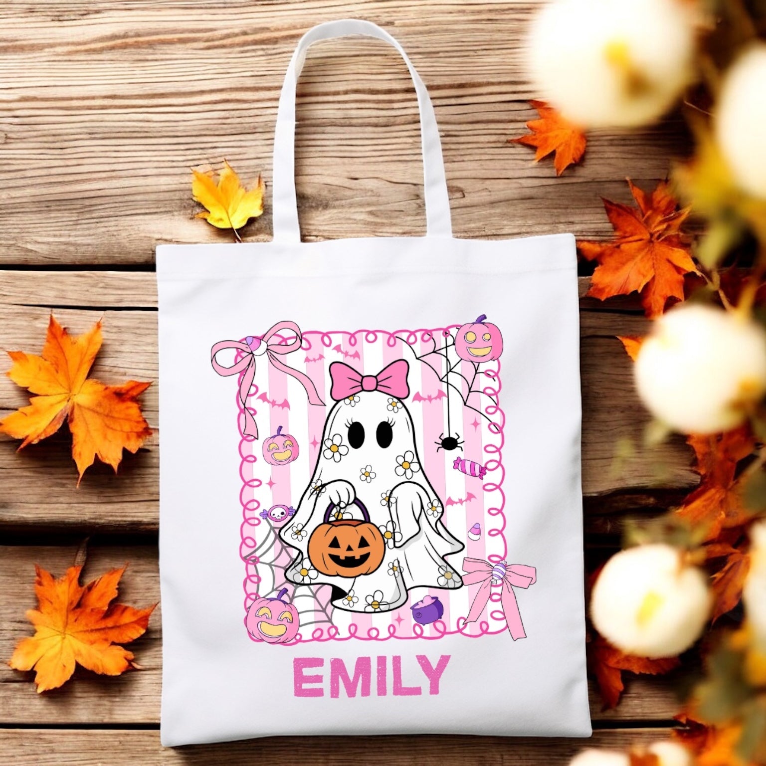 boojee ghost tote bag blue/pink