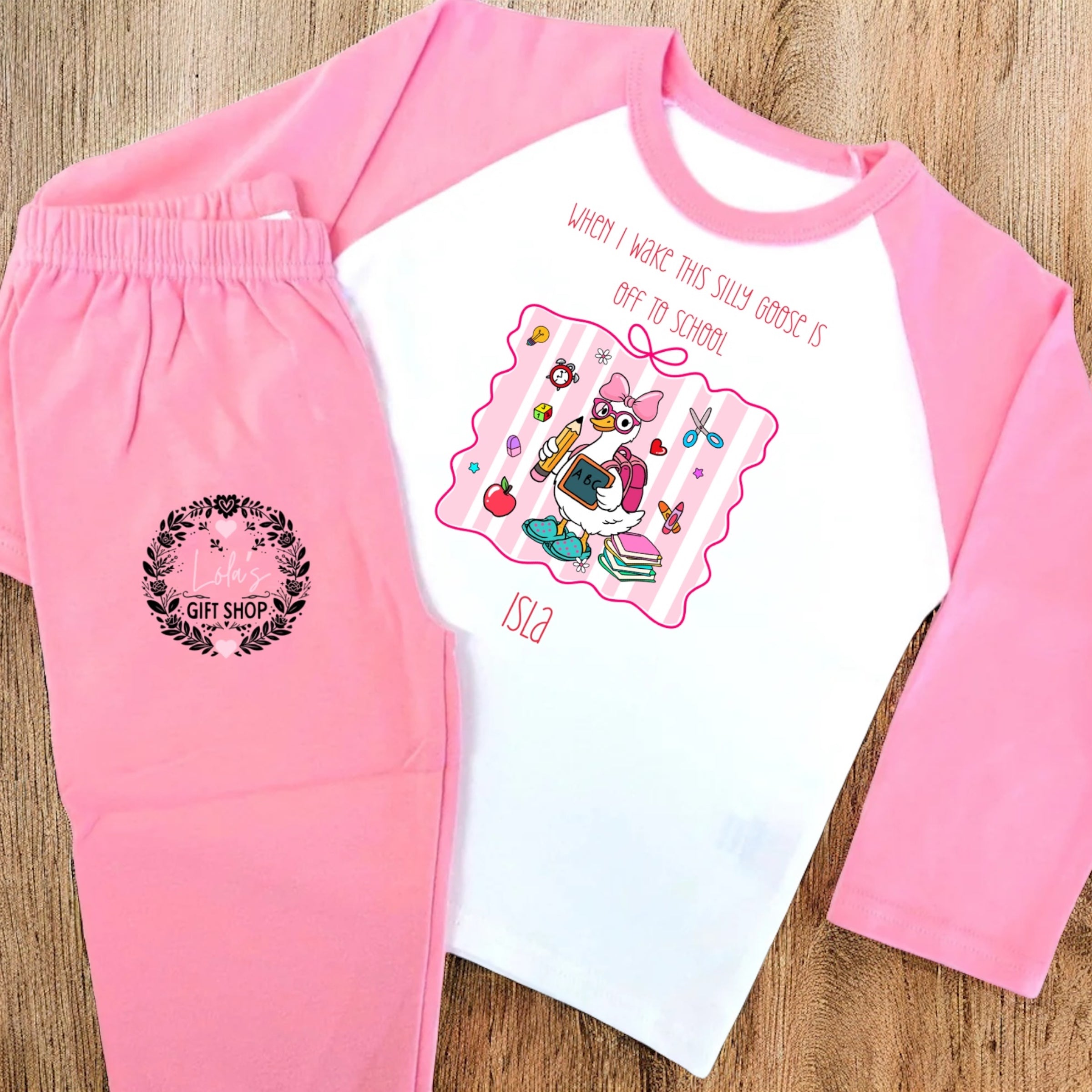 Personalised "Silly Goose Off to School" Pyjamas – 6m to 10yrs