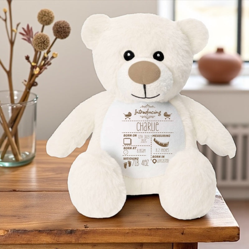 Personalised Birth stats mumbles bear mini plushie (Copy)