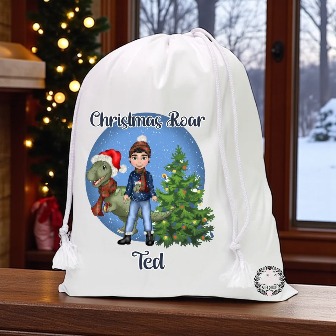Christmas roar drawstring sack