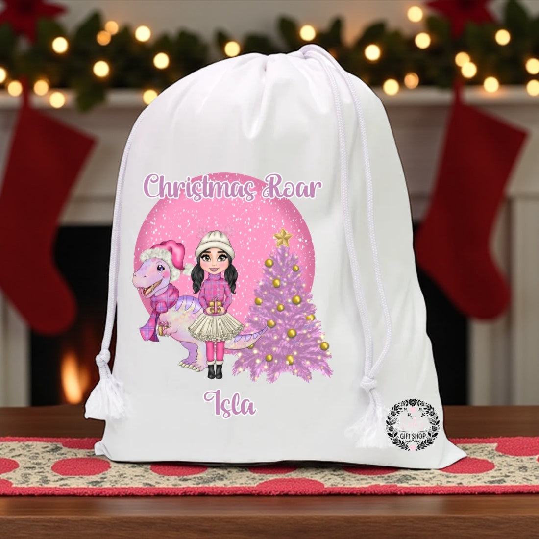 Christmas roar drawstring sack