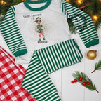 Personalised Elf Christmas Pyjamas – Green Stripe