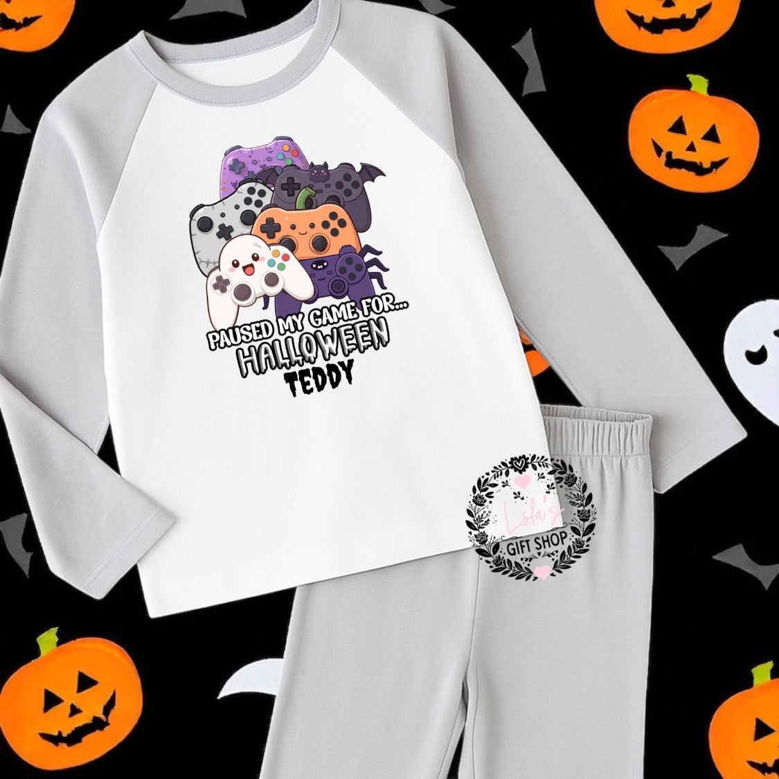 Personalised gamers Halloween pyjamas