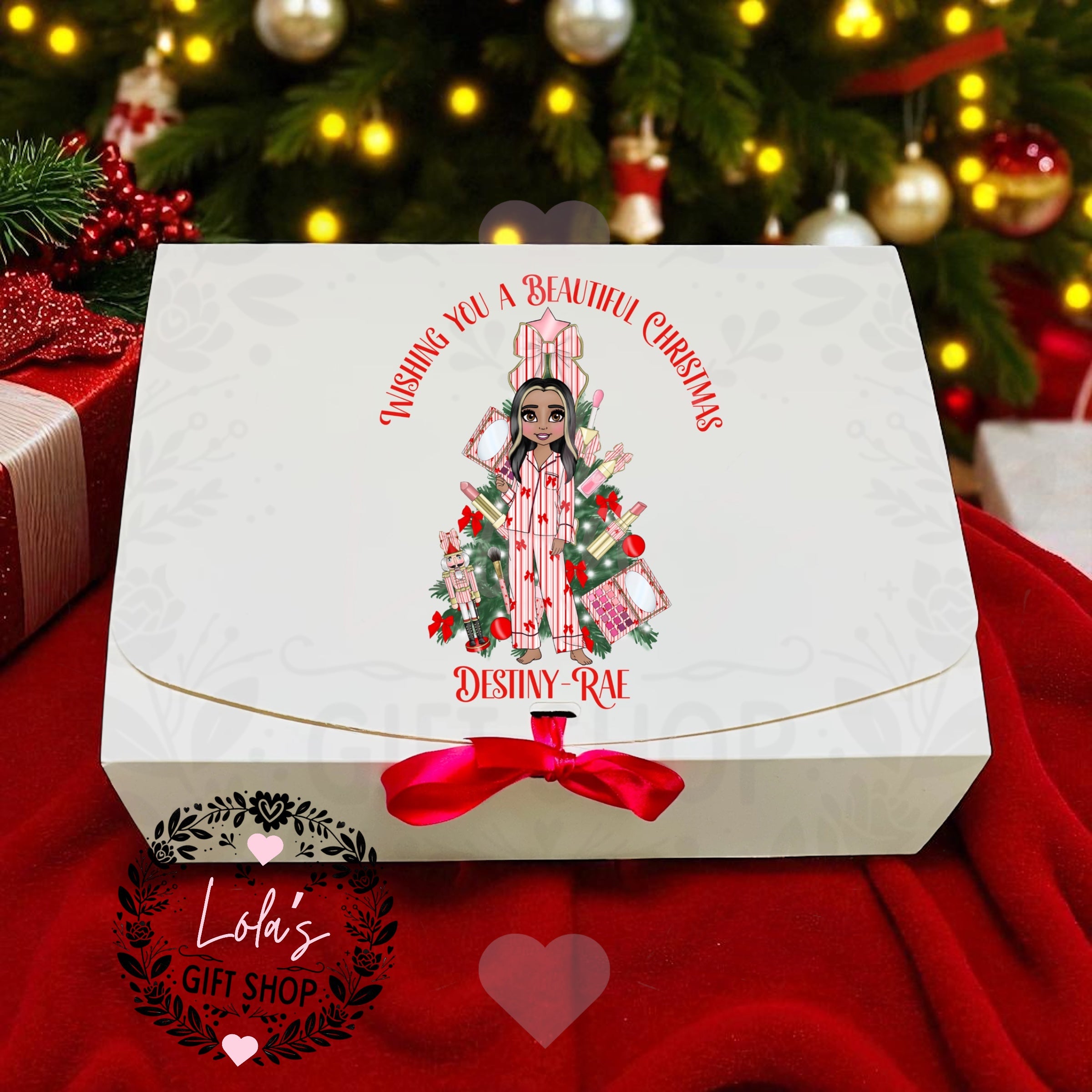 Red stripped make up girl Christmas gift box
