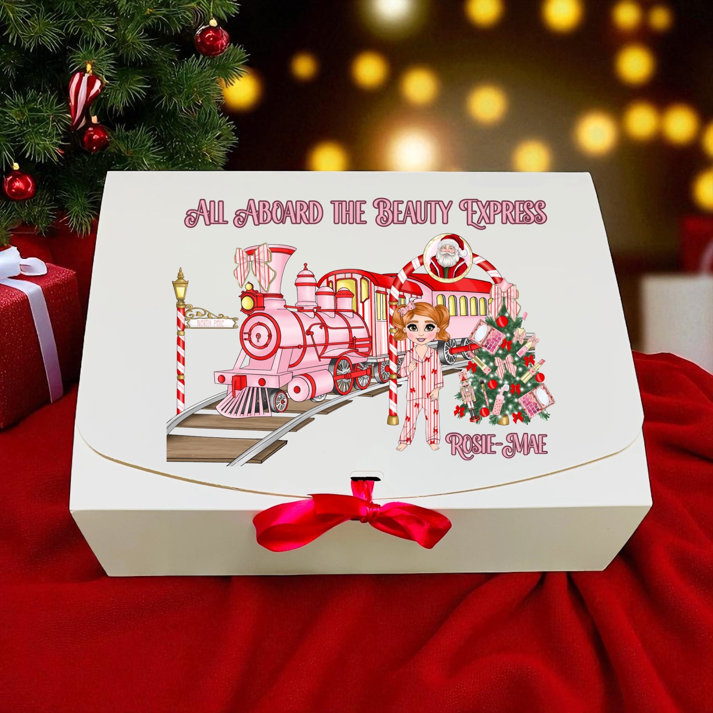 Younger Girl Red stripped express train girl Christmas gift box
