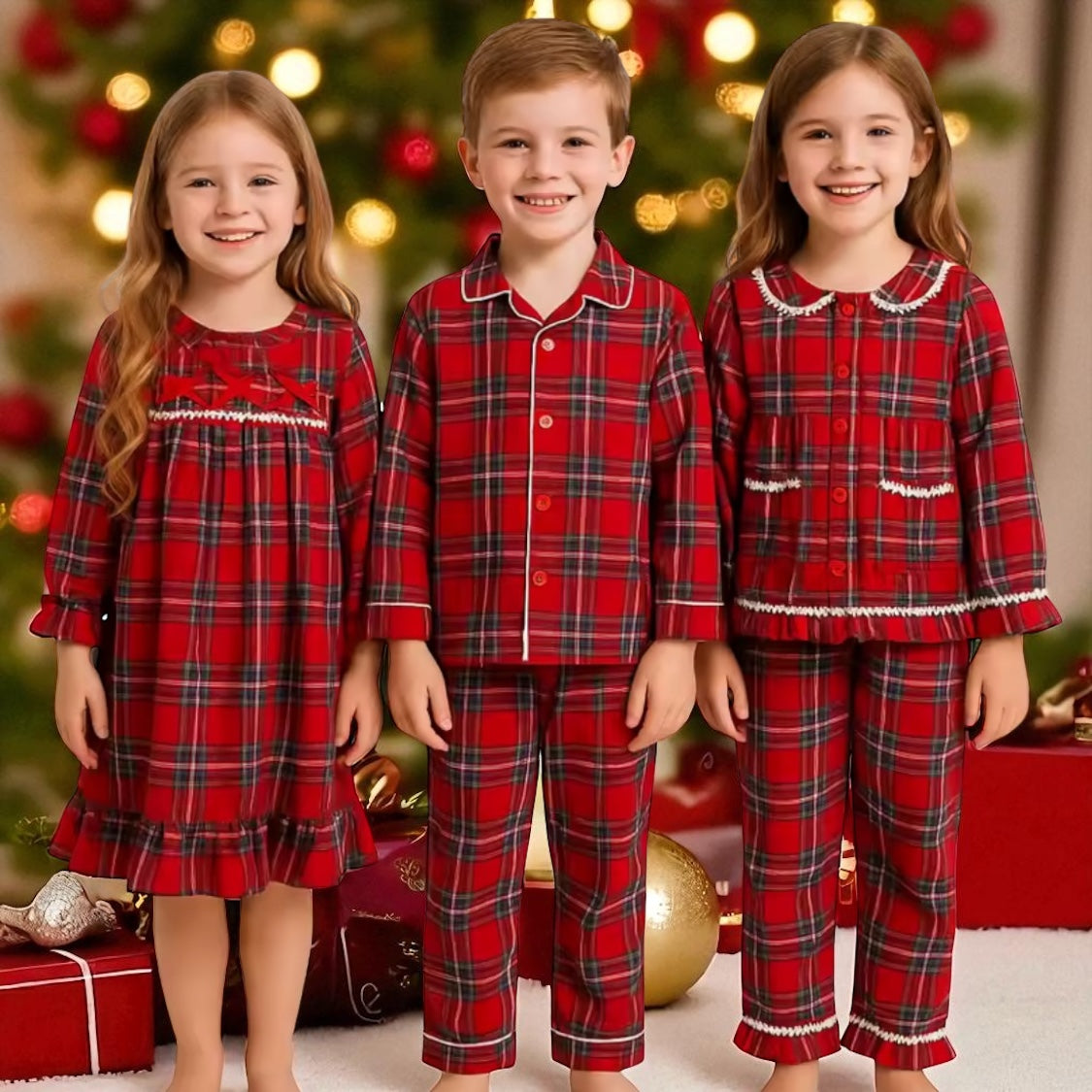 Matching tartan pyjamas kids