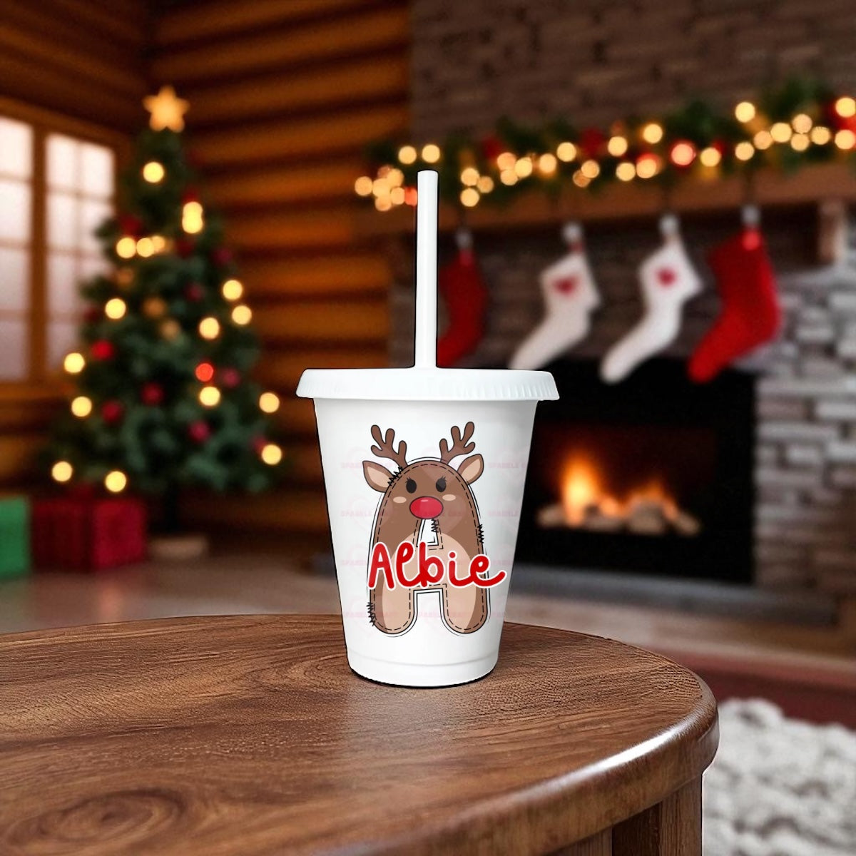 Reindeer initial 16oz cold cup